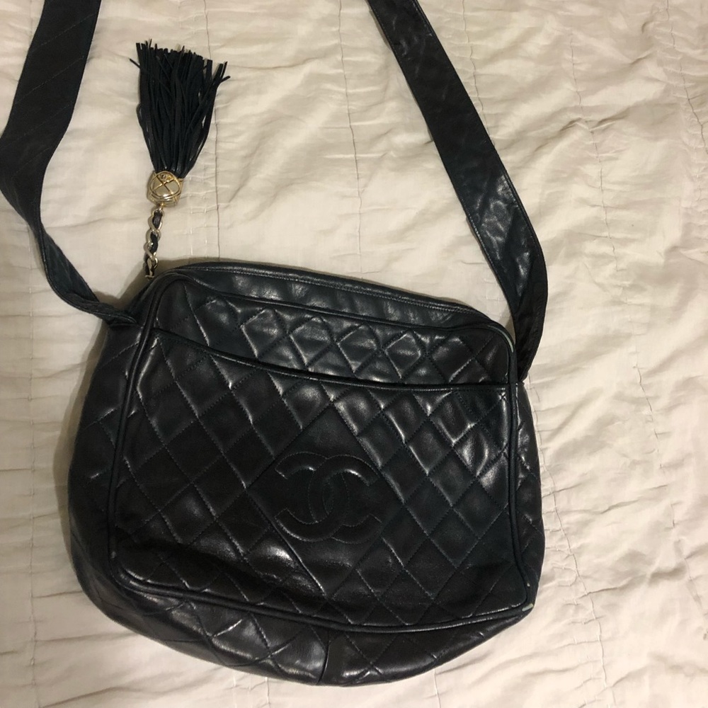 Vintage Chanel Tassel Camera Bag, Navy